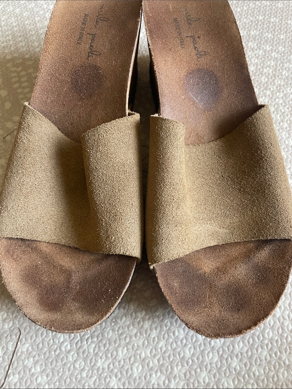 Mila Paoli Italian Suede Slide Wedge Sandals in Taupe - Picture 5 of 10